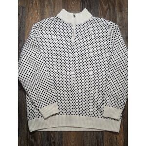 Long Wharf Supply Co Mens XXL Quarter Zip Sweater Cream Navy Birds Eye